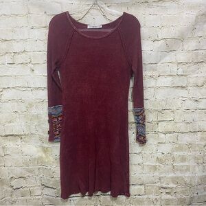 Able Purple Cotton Waffle Tribal Aztec Print A Line Dress